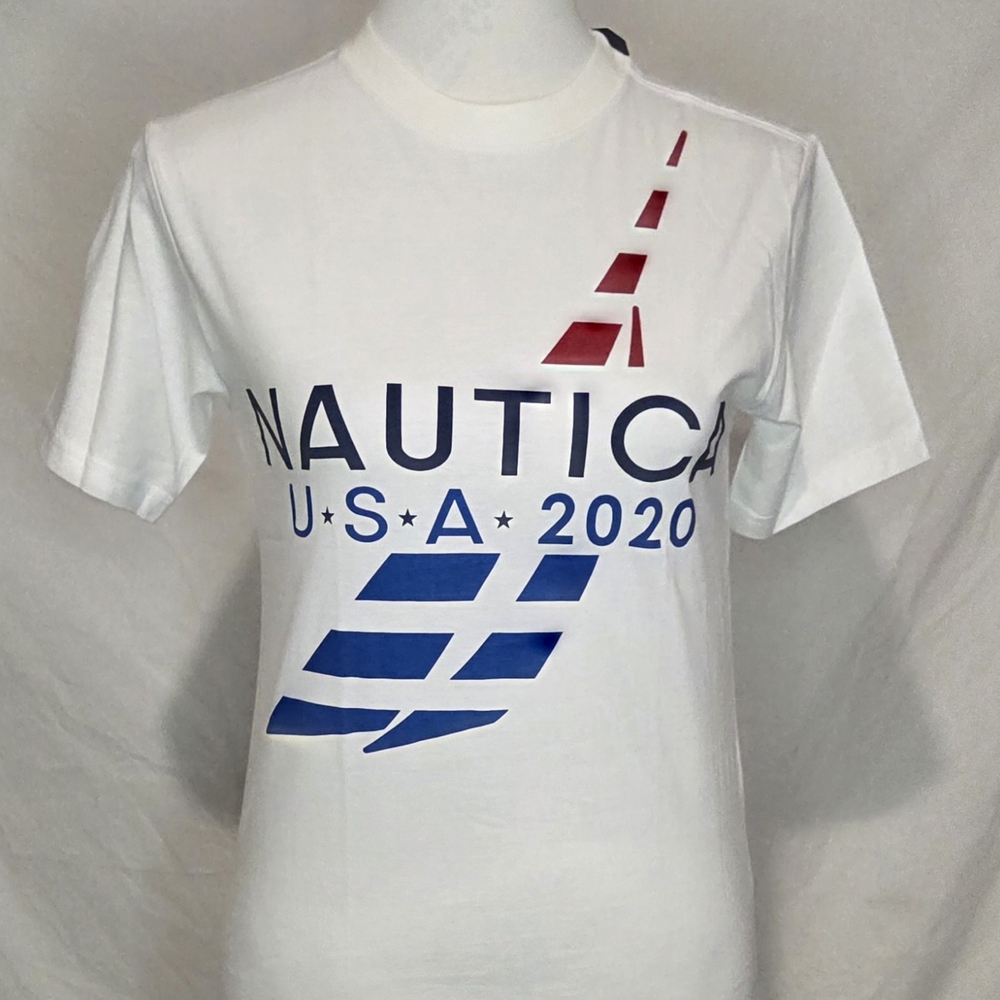 *NWT* Nautica White Tee with Red and Blue Graphics